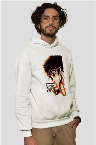 Baki The Grappler Baskılı Beyaz Unisex Hoodie