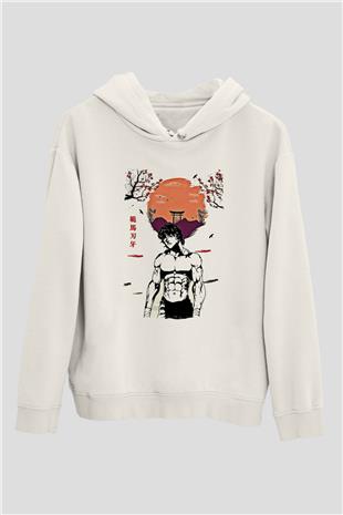 Baki The Grappler Baskılı Beyaz Unisex Hoodie