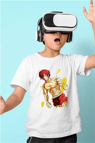 Baki The Grappler Baskılı Beyaz Unisex Beyaz Çocuk Tişört - Tshirt