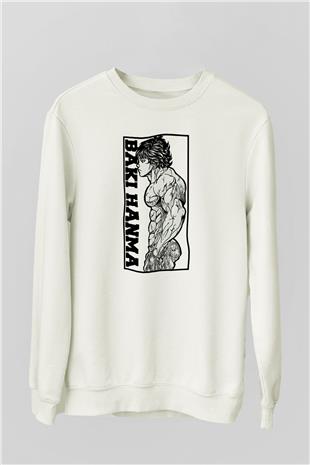 Baki The Grappler Baskılı Beyaz Unisex Sweatshirt