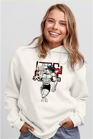 Baki The Grappler Baskılı Beyaz Unisex Hoodie