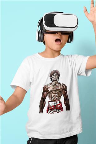 Baki The Grappler Baskılı Beyaz Unisex Beyaz Çocuk Tişört - Tshirt