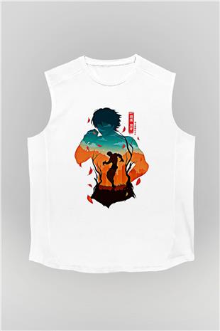 Baki The Grappler Baskılı Beyaz Unisex Kolsuz Tişört - Tshirt