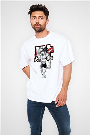 Baki The Grappler Baskılı Beyaz Unisex Oversize Tişört - Tshirt