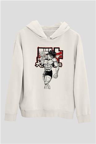 Baki The Grappler Baskılı Beyaz Unisex Hoodie