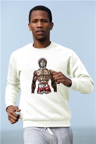 Baki The Grappler Baskılı Beyaz Unisex Sweatshirt