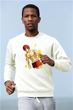 Baki The Grappler Baskılı Beyaz Unisex Sweatshirt