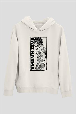 Baki The Grappler Baskılı Beyaz Unisex Hoodie