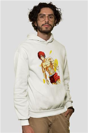 Baki The Grappler Baskılı Beyaz Unisex Hoodie