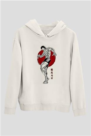 Baki The Grappler Baskılı Beyaz Unisex Hoodie