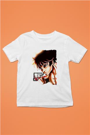 Baki The Grappler Baskılı Beyaz Unisex Beyaz Çocuk Tişört - Tshirt