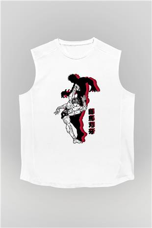 Baki The Grappler Baskılı Beyaz Unisex Kolsuz Tişört - Tshirt