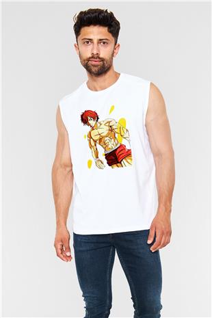 Baki The Grappler Baskılı Beyaz Unisex Kolsuz Tişört - Tshirt