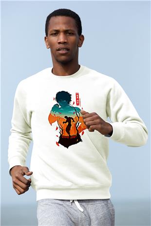 Baki The Grappler Baskılı Beyaz Unisex Sweatshirt