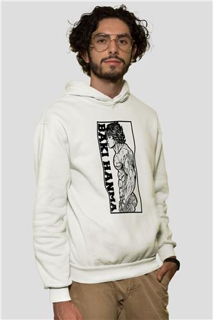 Baki The Grappler Baskılı Beyaz Unisex Hoodie