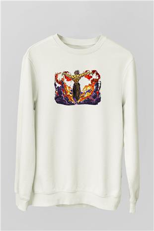 Baki The Grappler Baskılı Beyaz Unisex Sweatshirt
