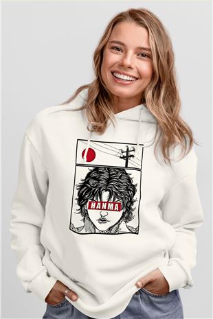 Baki The Grappler Baskılı Beyaz Unisex Hoodie