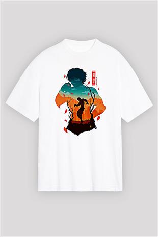 Baki The Grappler Baskılı Beyaz Unisex Oversize Tişört - Tshirt