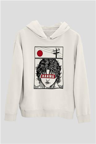 Baki The Grappler Baskılı Beyaz Unisex Hoodie