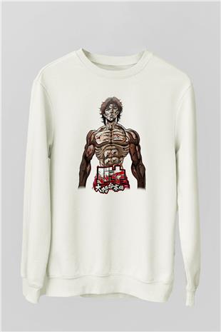 Baki The Grappler Baskılı Beyaz Unisex Sweatshirt