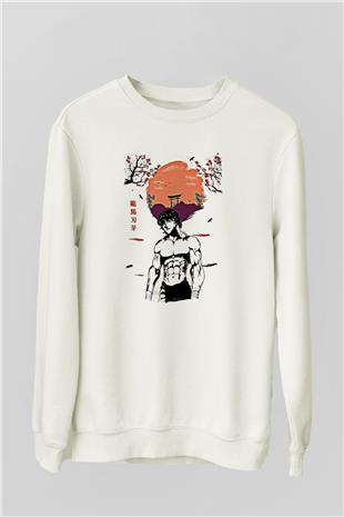 Baki The Grappler Baskılı Beyaz Unisex Sweatshirt