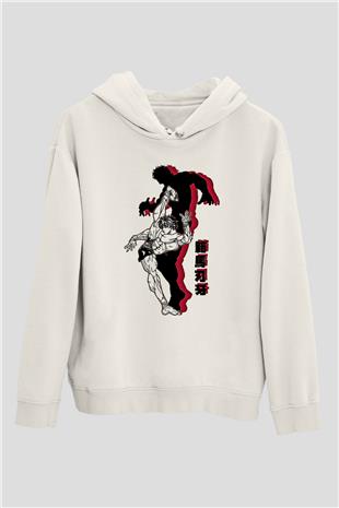 Baki The Grappler Baskılı Beyaz Unisex Hoodie