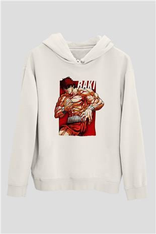 Baki The Grappler Baskılı Beyaz Unisex Hoodie