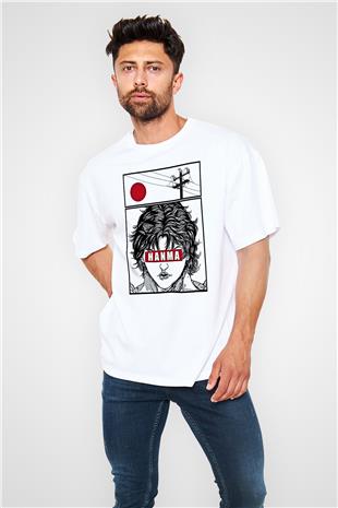 Baki The Grappler Baskılı Beyaz Unisex Oversize Tişört - Tshirt