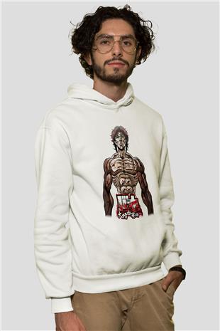 Baki The Grappler Baskılı Beyaz Unisex Hoodie