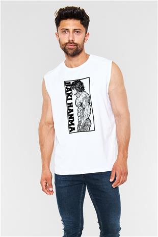 Baki The Grappler Baskılı Beyaz Unisex Kolsuz Tişört - Tshirt