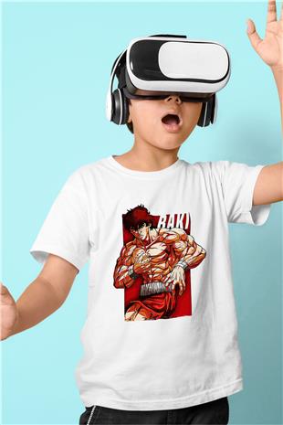 Baki The Grappler Baskılı Beyaz Unisex Beyaz Çocuk Tişört - Tshirt