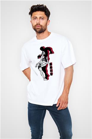 Baki The Grappler Baskılı Beyaz Unisex Oversize Tişört - Tshirt