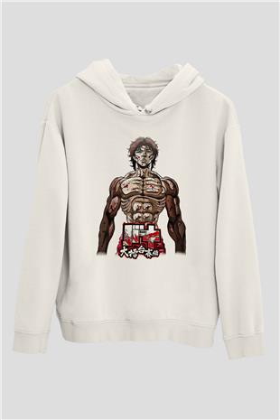 Baki The Grappler Baskılı Beyaz Unisex Hoodie