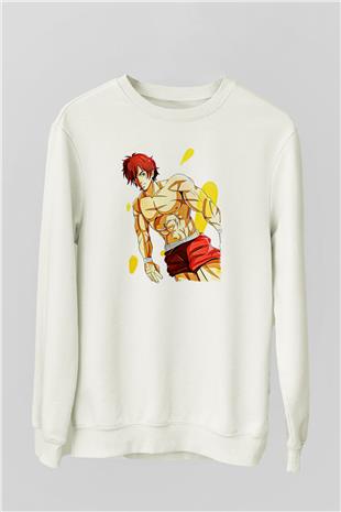 Baki The Grappler Baskılı Beyaz Unisex Sweatshirt