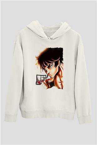 Baki The Grappler Baskılı Beyaz Unisex Hoodie