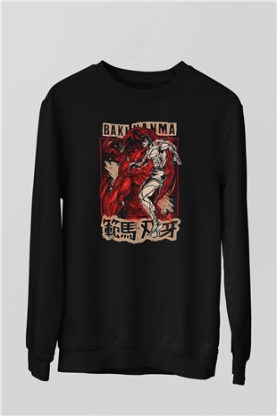 Baki The Grappler Baskılı Unisex Siyah Sweatshirt