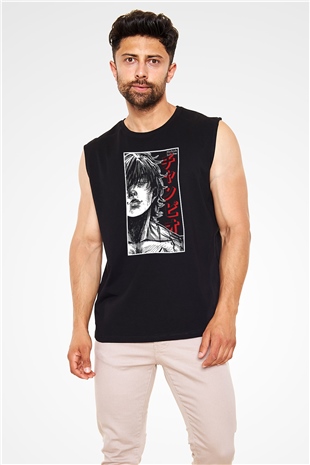 Baki The Grappler Baskılı Unisex Siyah Kolsuz Tişört - Tshirt