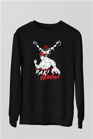 Baki The Grappler Baskılı Unisex Siyah Sweatshirt