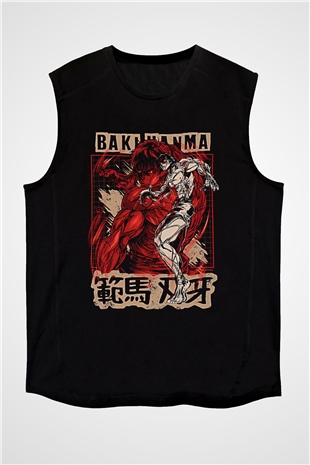 Baki The Grappler Baskılı Unisex Siyah Kolsuz Tişört - Tshirt