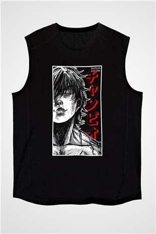 Baki The Grappler Baskılı Unisex Siyah Kolsuz Tişört - Tshirt