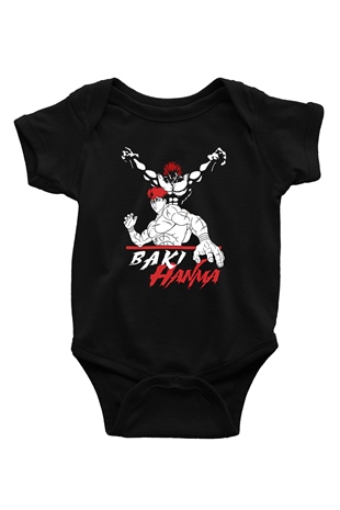 Baki The Grappler Baskılı Unisex Siyah Bebek Body - Zıbın