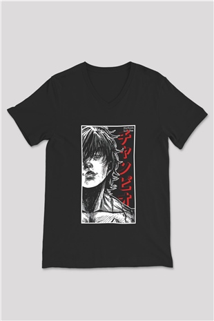 Baki The Grappler Baskılı Unisex Siyah V Yaka Tişört - Tshirt