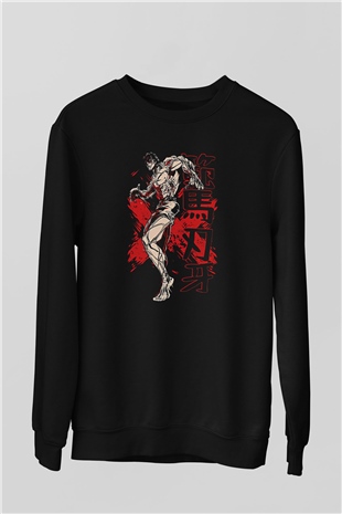 Baki The Grappler Baskılı Unisex Siyah Sweatshirt