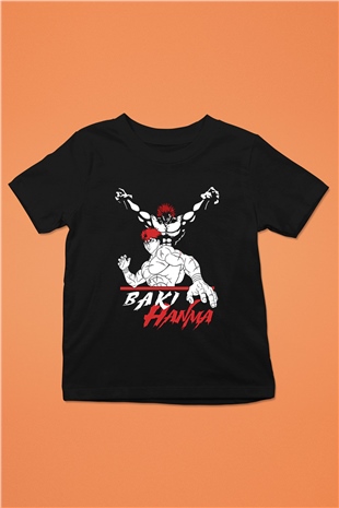 Baki The Grappler Baskılı Unisex Siyah Çocuk Tişört - Tshirt