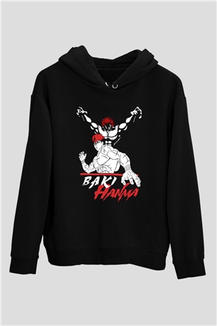 Baki The Grappler Baskılı Unisex Siyah Hoodie