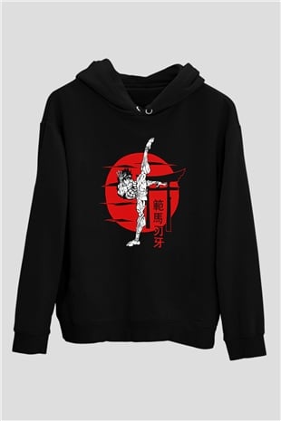 Baki The Grappler Baskılı Unisex Siyah Hoodie