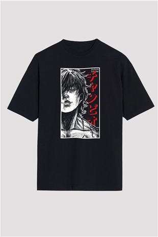 Baki The Grappler Baskılı Unisex Siyah Oversize Tişört - Tshirt