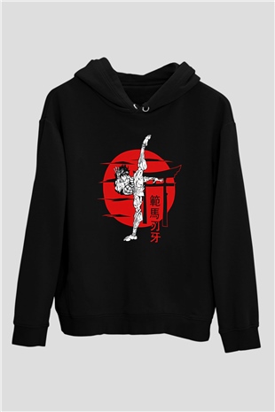Baki The Grappler Baskılı Unisex Siyah Hoodie