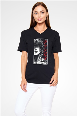 Baki The Grappler Baskılı Unisex Siyah V Yaka Tişört - Tshirt