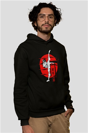 Baki The Grappler Baskılı Unisex Siyah Hoodie